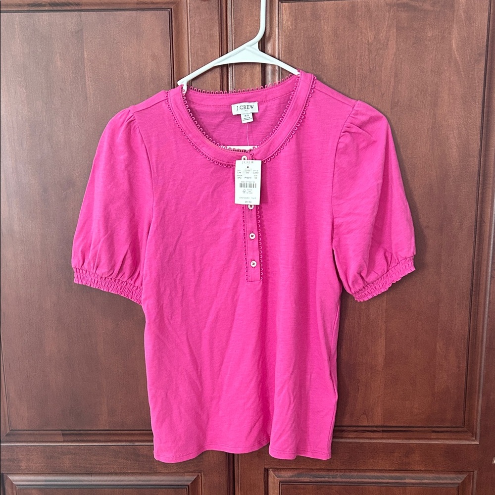 J. Crew Fuchsia Puff Sleeve Blouse